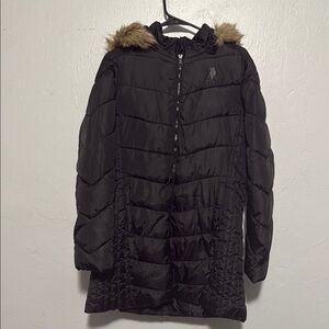 U.S. POLO ASSN. Black Hooded Puffer Coat with Fur Trim